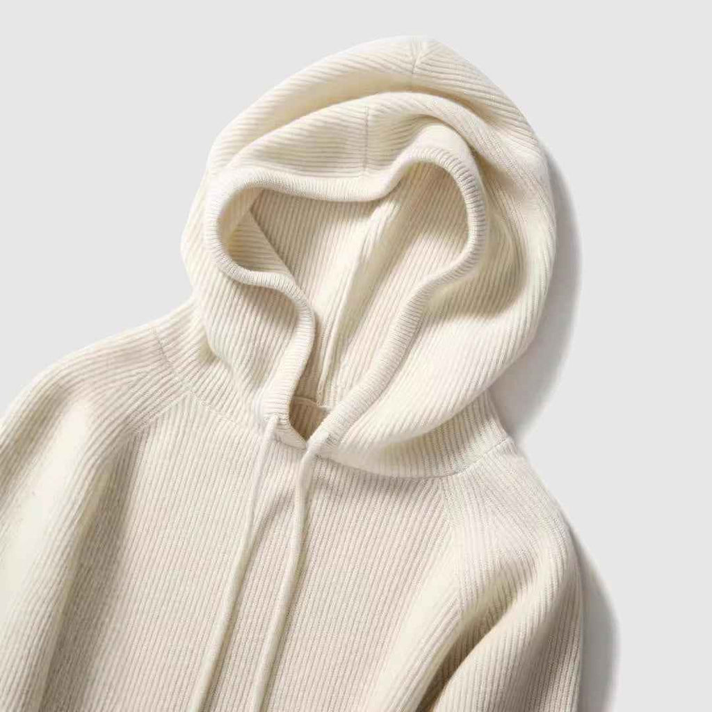 Women's Relaxed Fit Hooded Sweater | Ribbed Drawstring Hip-Length Design