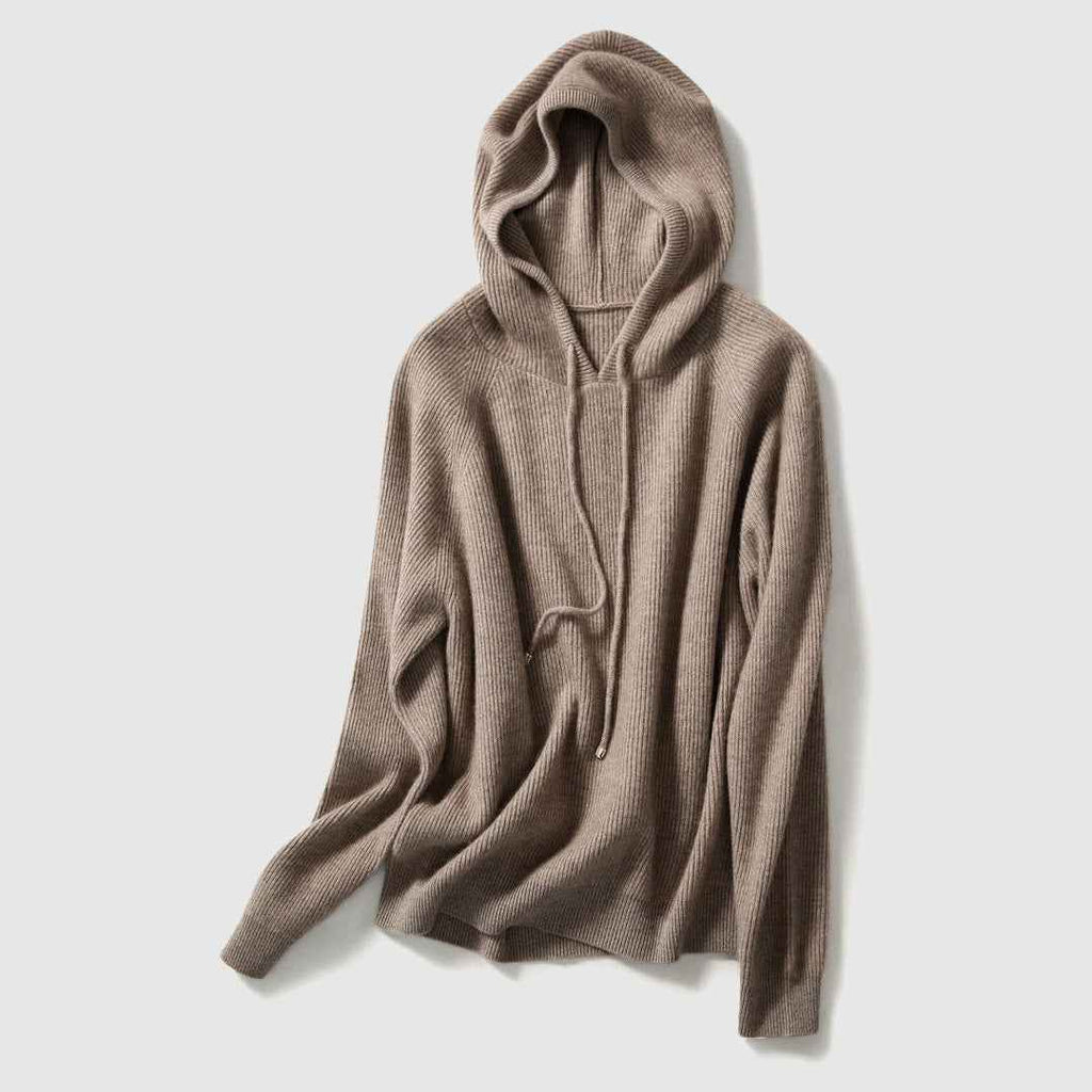 Women's Relaxed Fit Hooded Sweater | Ribbed Drawstring Hip-Length Design