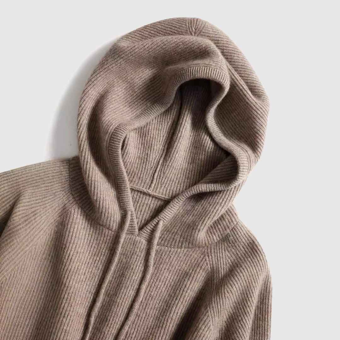 Women's Relaxed Fit Hooded Sweater | Ribbed Drawstring Hip-Length Design