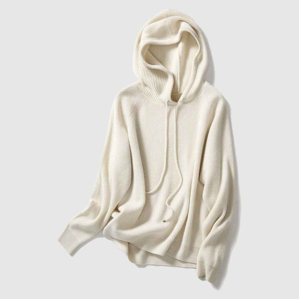 Women's Relaxed Fit Hooded Sweater | Ribbed Drawstring Hip-Length Design