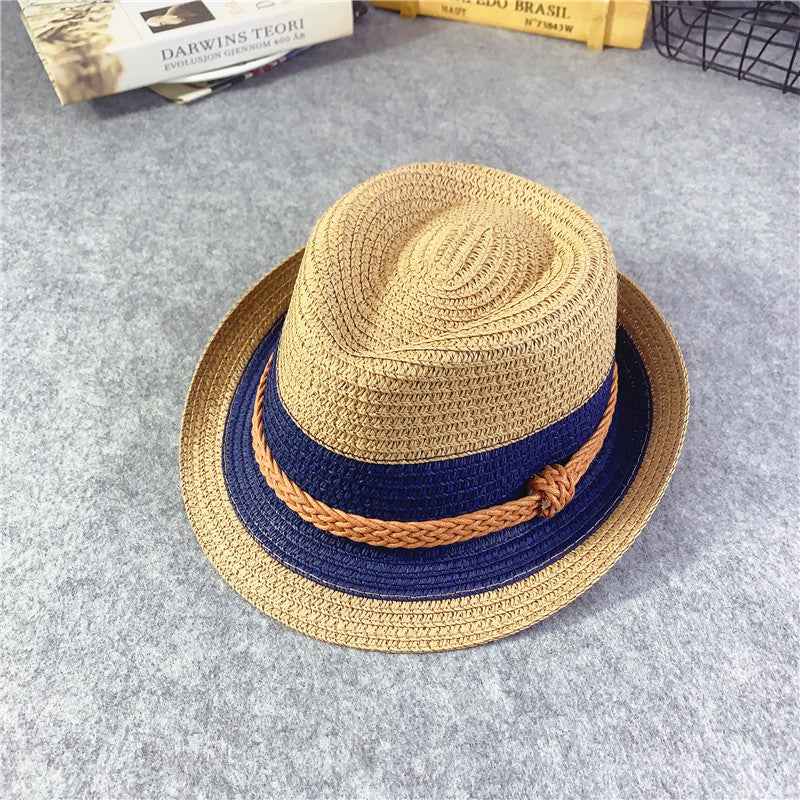 Korean Kids' Sun Hats - Stylish Straw Hats for Girls & Babies, Perfect for Outdoor Fun Color block light coffee