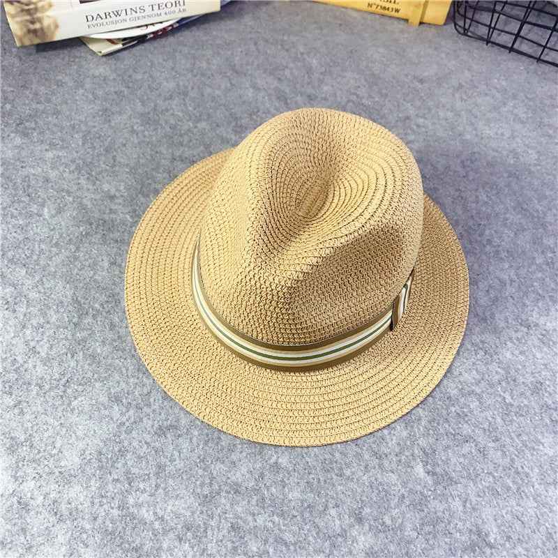 Korean Kids' Sun Hats - Stylish Straw Hats for Girls & Babies, Perfect for Outdoor Fun Flatedge light coffee Older children