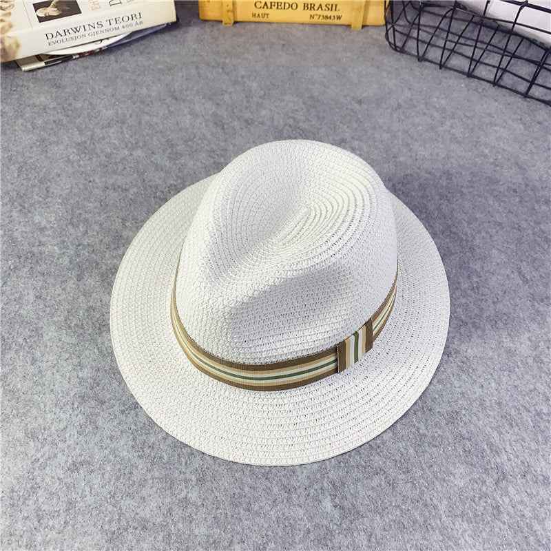 Korean Kids' Sun Hats - Stylish Straw Hats for Girls & Babies, Perfect for Outdoor Fun Flat edge pure white Older children