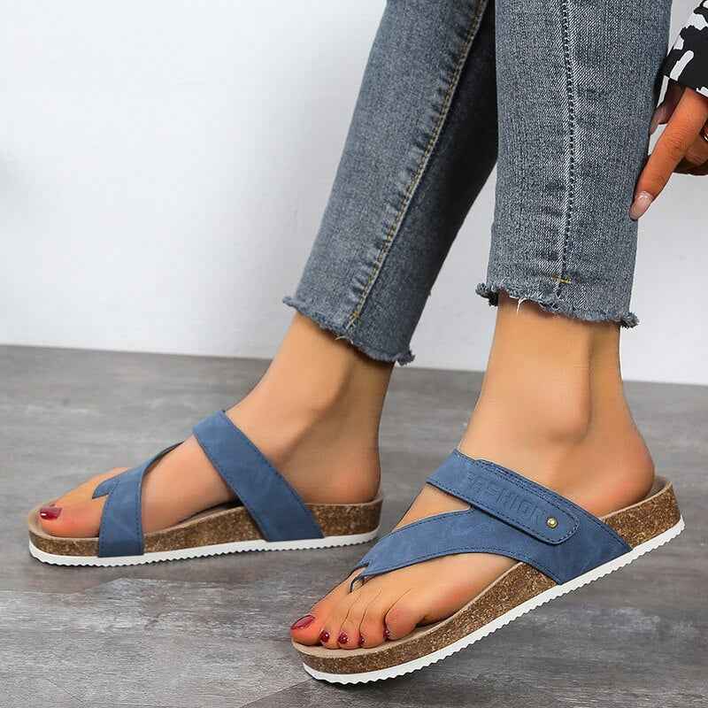 Elara | Orthopedic Open Cork Sandals for Women - KorkFlex Style Blue