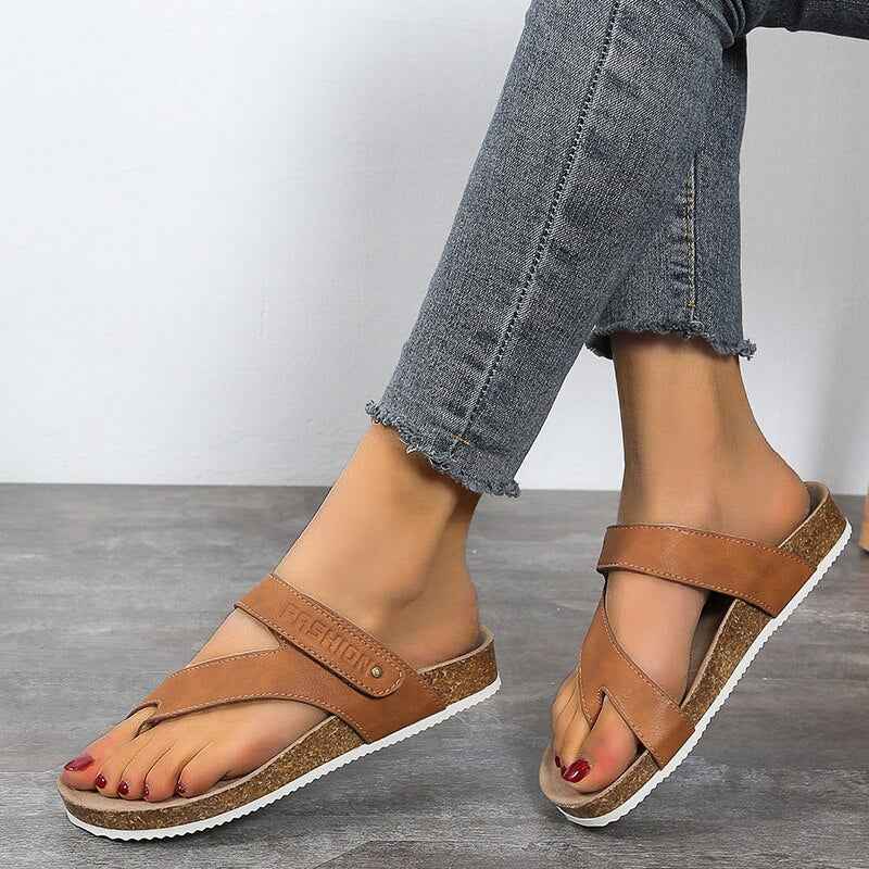 Elara | Orthopedic Open Cork Sandals for Women - KorkFlex Style Brown