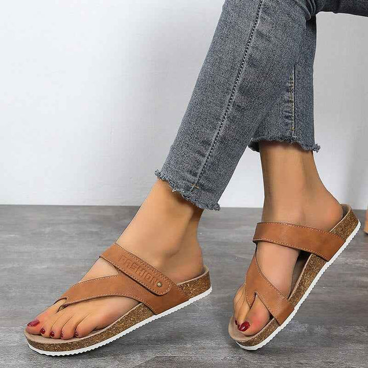 Elara | Orthopedic Open Cork Sandals for Women - KorkFlex Style Brown