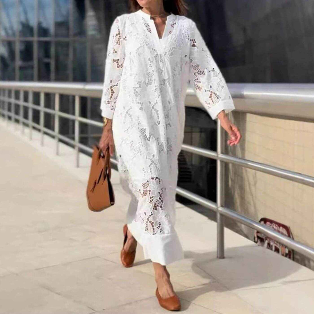 Kristen | Elegant and Lightweight Dress with Loose Sleeves White One Size