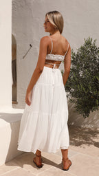 Women's Bohemian Maxi Dress with Spaghetti Straps and Cut-Out Waist
