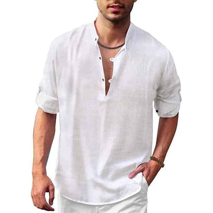 Men's Lightweight Linen Blend Button-Up Shirt