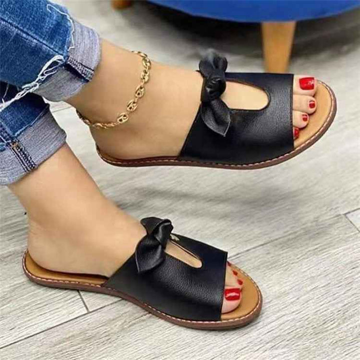 Ladies Sandals Bow Sandals Fish Mouth Slippers Black