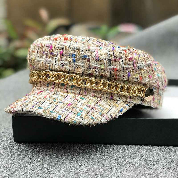 Ladies peaked cap octagonal cap fashion military cap Pink gold