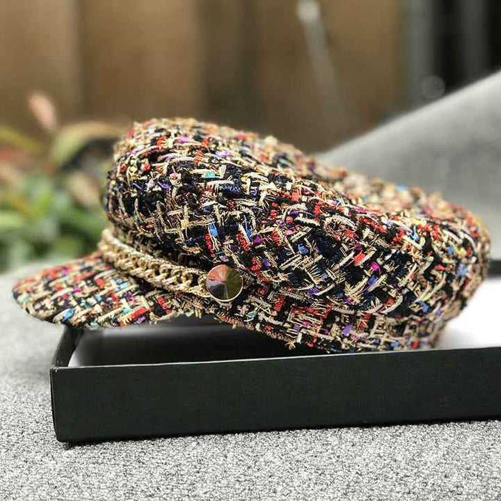 Ladies peaked cap octagonal cap fashion military cap Black gold