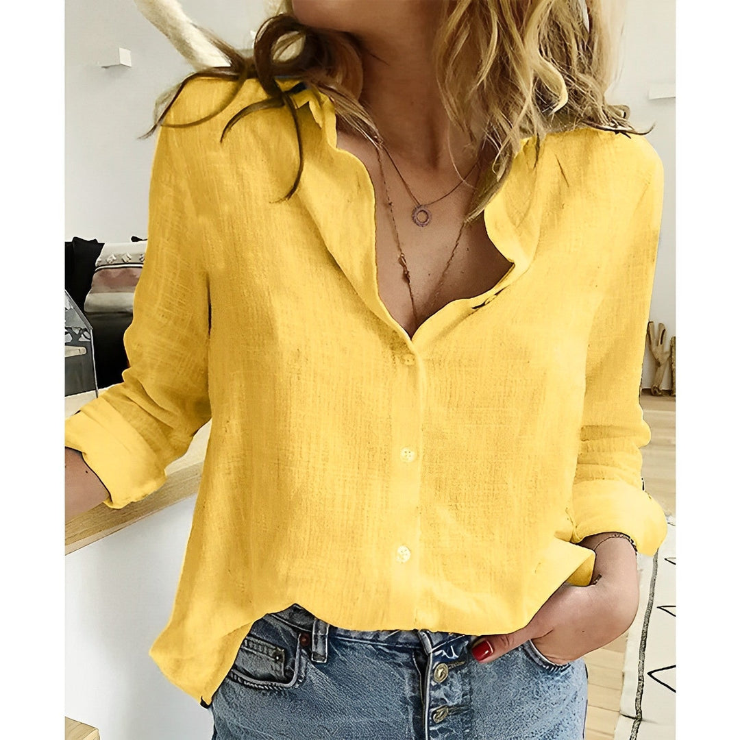 Women's Relaxed Fit Button Down Blouse Yellow