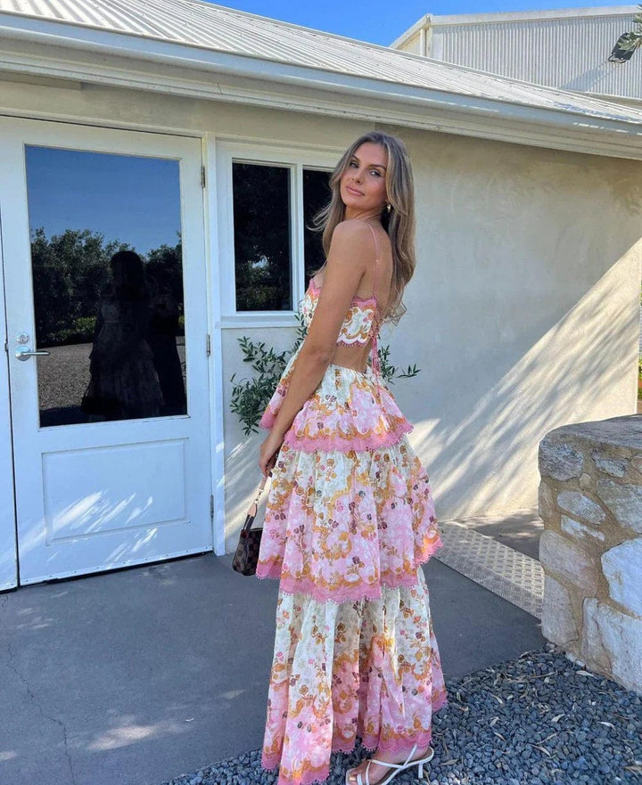 Aislin | Women's Embroidered Ruffle Long Summer Dress