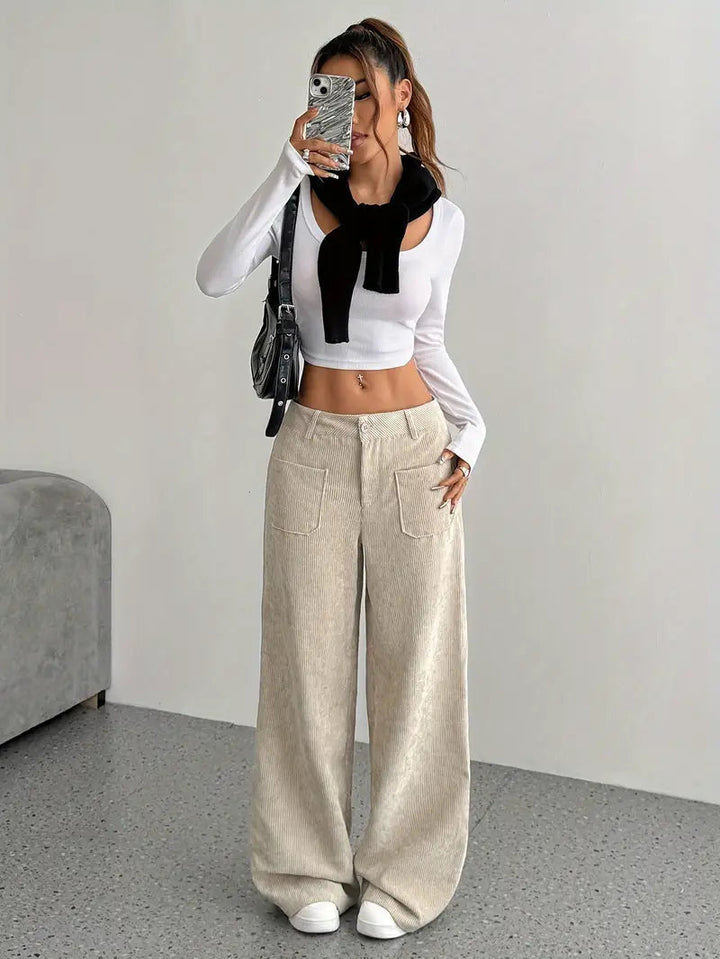 Leni | Women's High Waist Corduroy Trousers - Comfy Wide Leg Fit