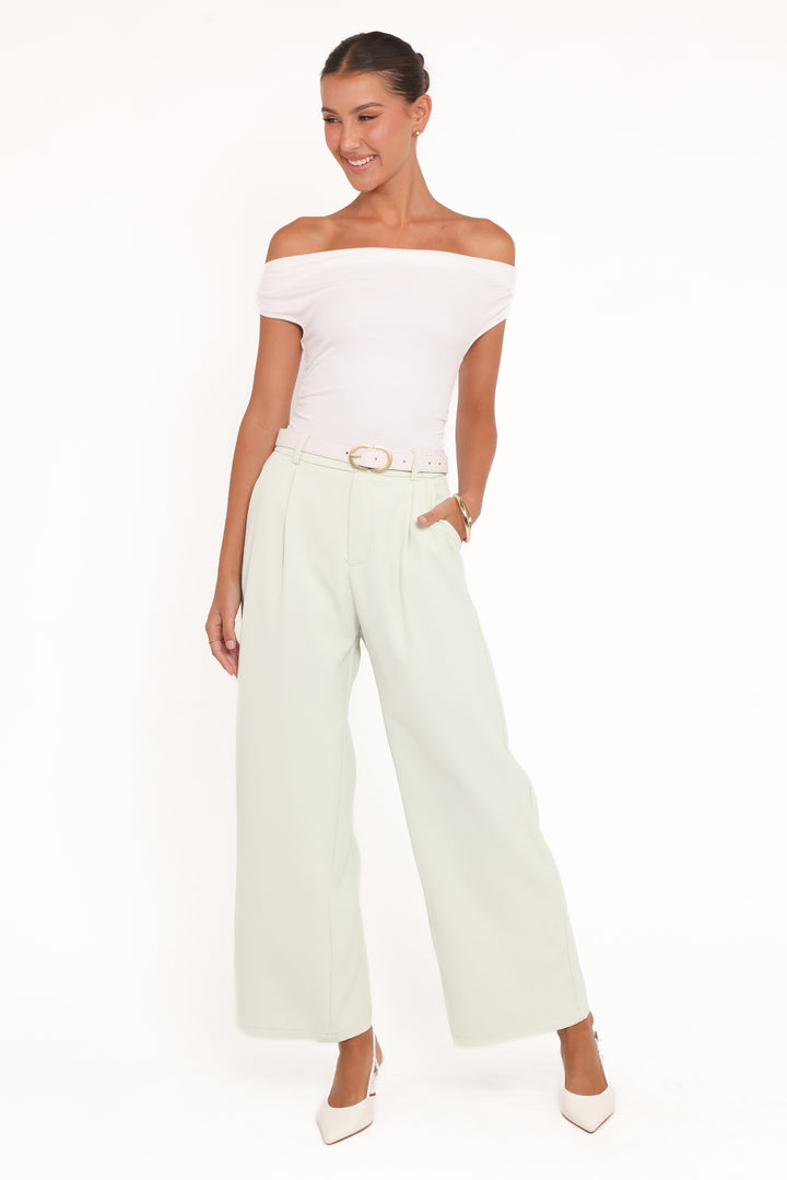 Women's High-Rise Sage Green Wide Leg Trousers with Front Pleat
