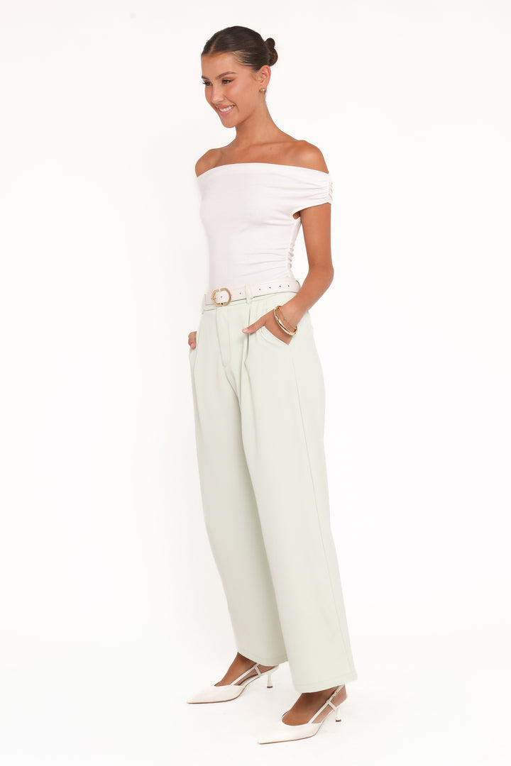 Women's High-Rise Sage Green Wide Leg Trousers with Front Pleat