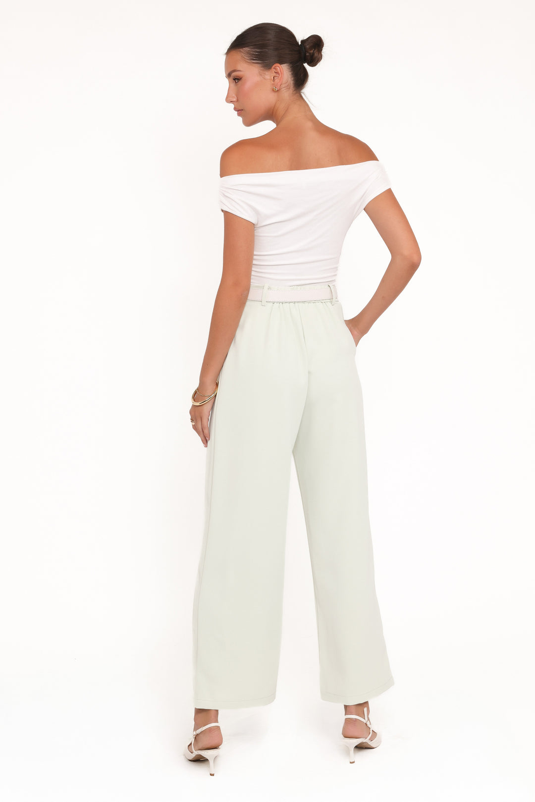 Women's High-Rise Sage Green Wide Leg Trousers with Front Pleat