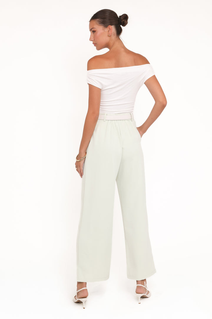 Women's High-Rise Sage Green Wide Leg Trousers with Front Pleat
