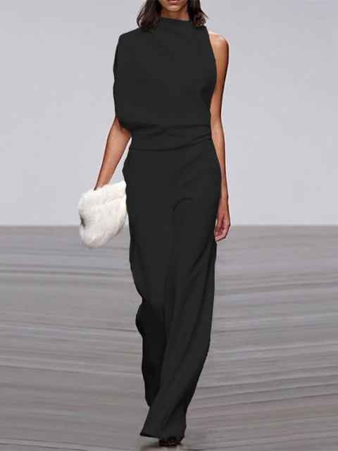 Libby | Women's One Shoulder Wide Leg Jumpsuit Black
