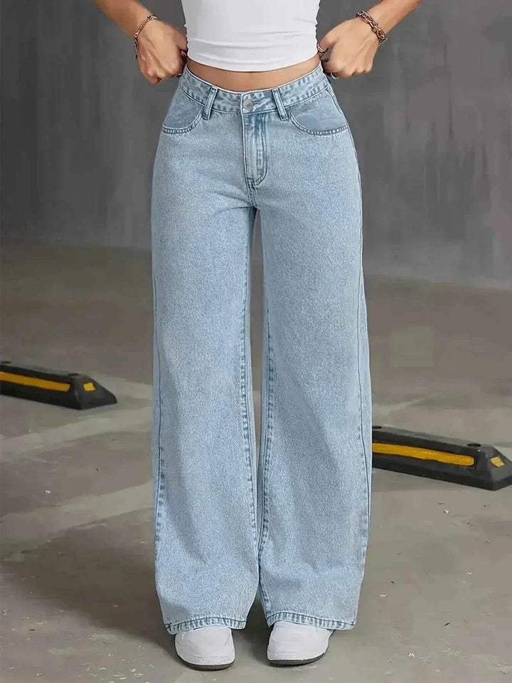 Women's Light Wash High Waist Wide Leg Denim Jeans