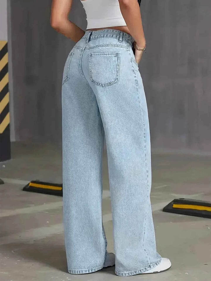 Women's Light Wash High Waist Wide Leg Denim Jeans