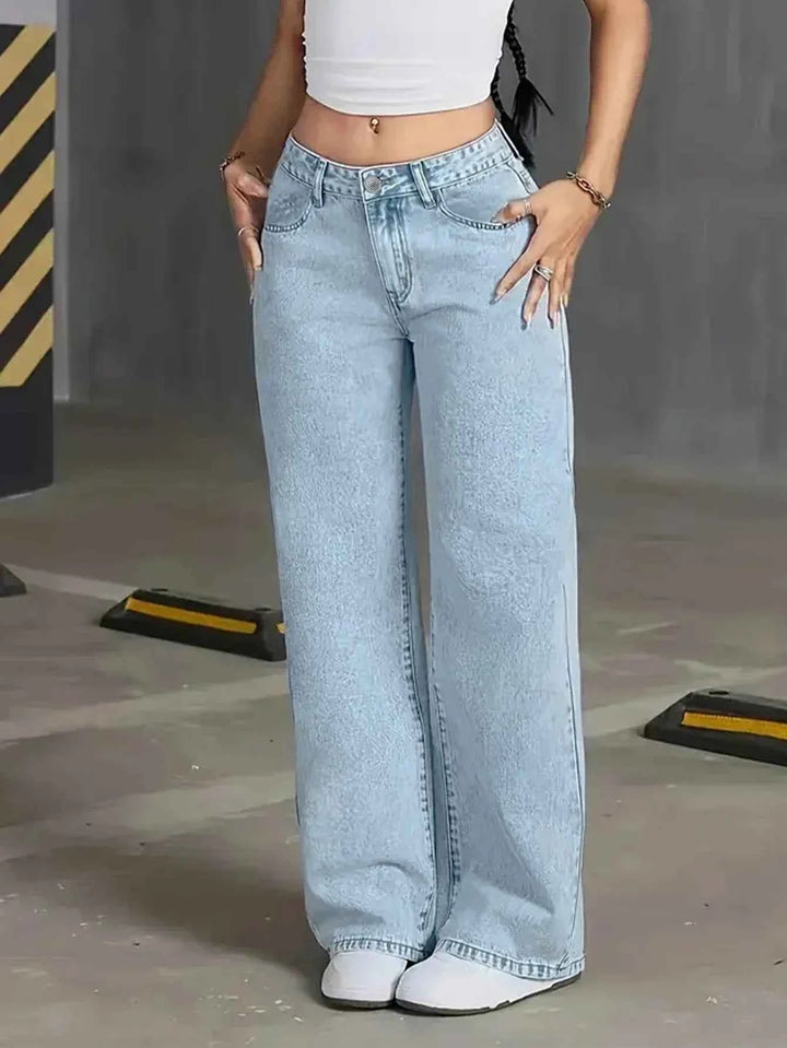 Women's Light Wash High Waist Wide Leg Denim Jeans Blue