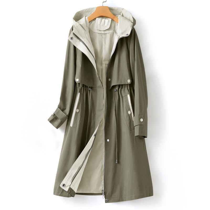 Lightweight Long Rain Trench Coat for Women Green