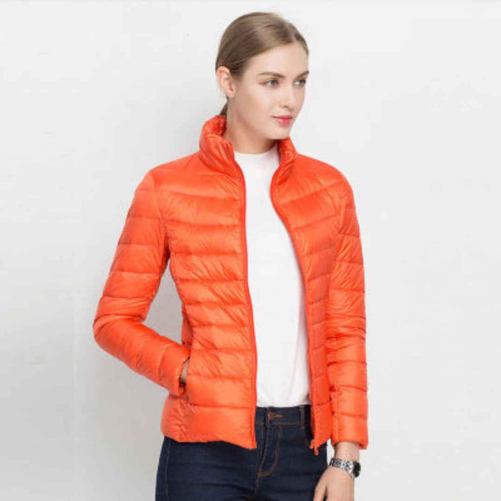 Lightweight Women's Slim Fit Puffer Jacket Orange