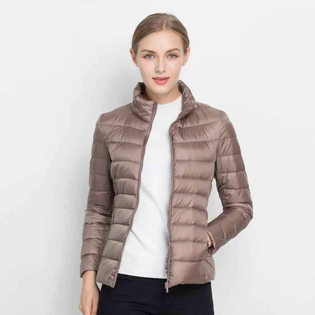 Lightweight Women's Slim Fit Puffer Jacket Beige