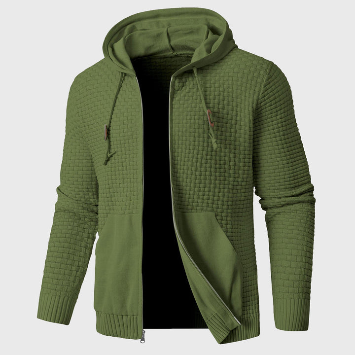 Men's Textured Knit Zip-Up Hoodie Green