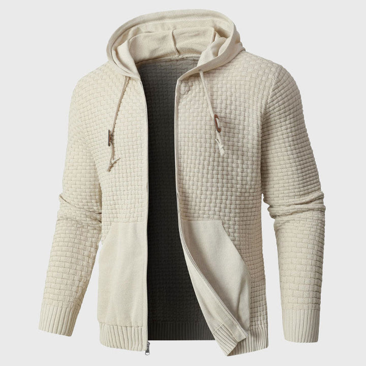 Men's Textured Knit Zip-Up Hoodie Gray