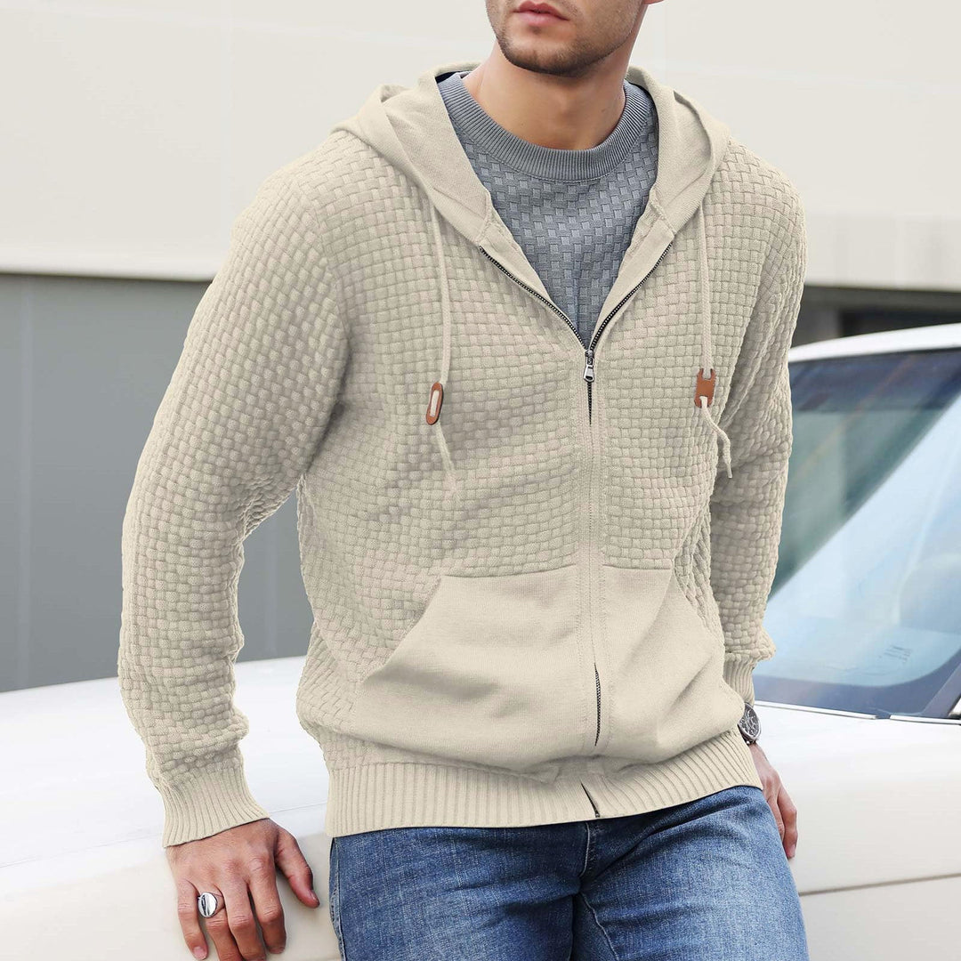 Men's Textured Knit Zip-Up Hoodie