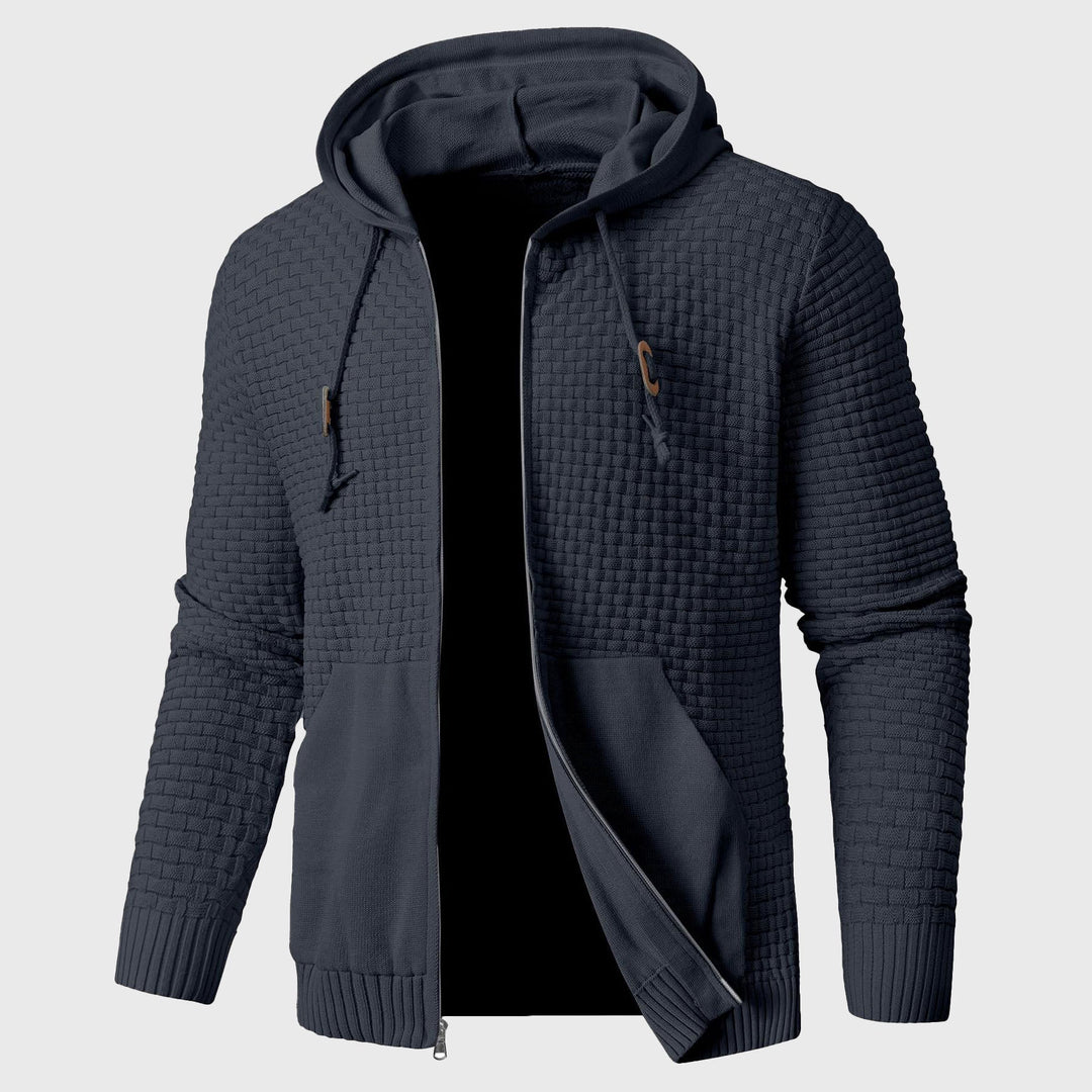 Men's Textured Knit Zip-Up Hoodie Black