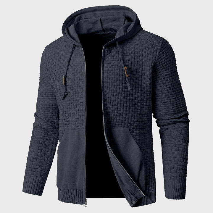 Men's Textured Knit Zip-Up Hoodie Black