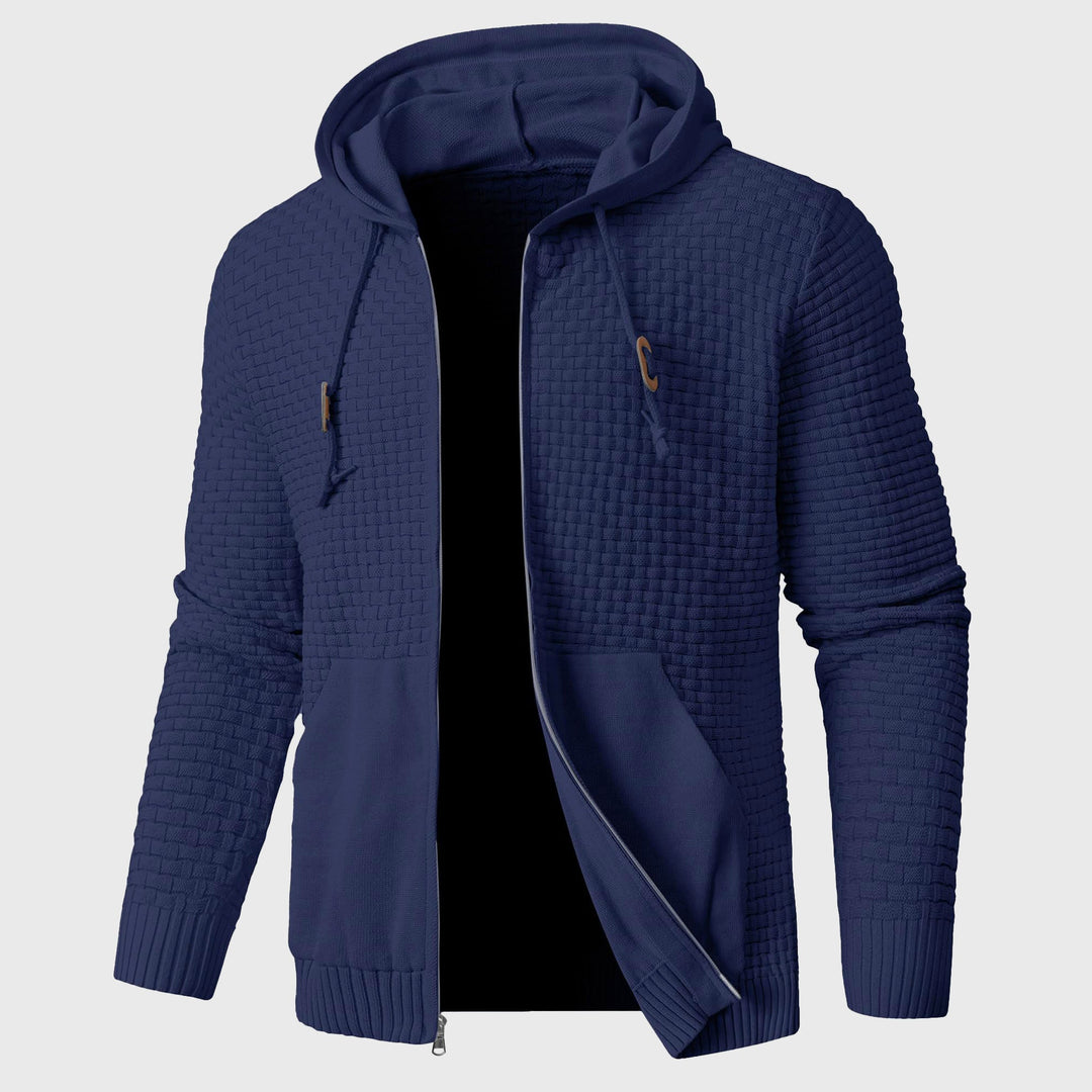 Men's Textured Knit Zip-Up Hoodie Blue