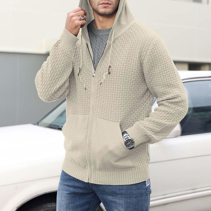 Men's Textured Knit Zip-Up Hoodie