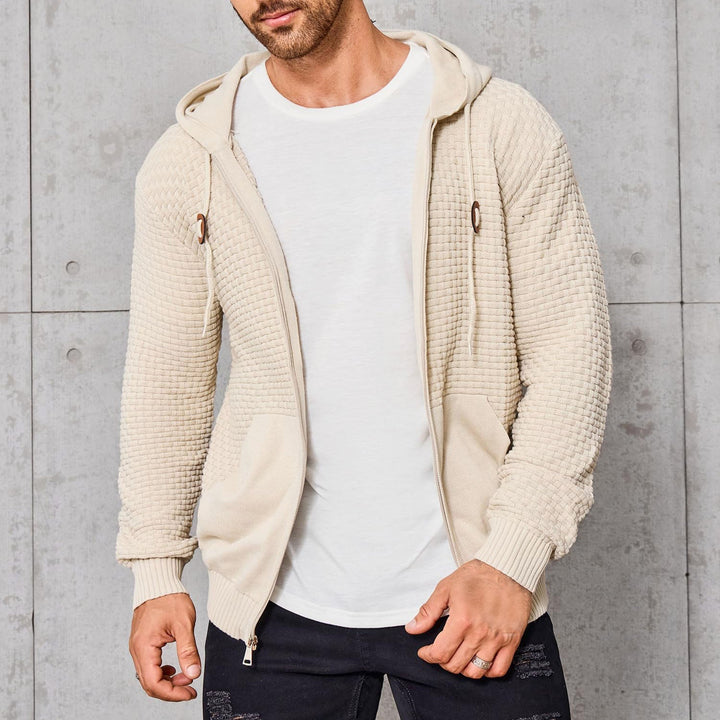 Men's Textured Knit Zip-Up Hoodie Beige
