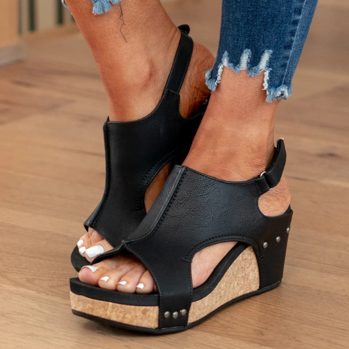 Linda | Suede Wedge Sandals Black