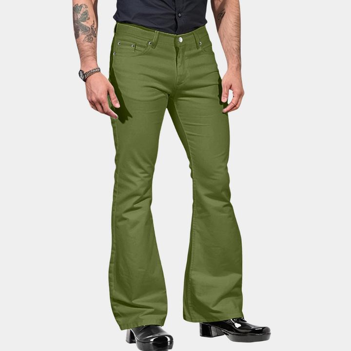Men's High Waist Flared Trousers – Tailored Fit – Cotton Blend – Retro Style Green