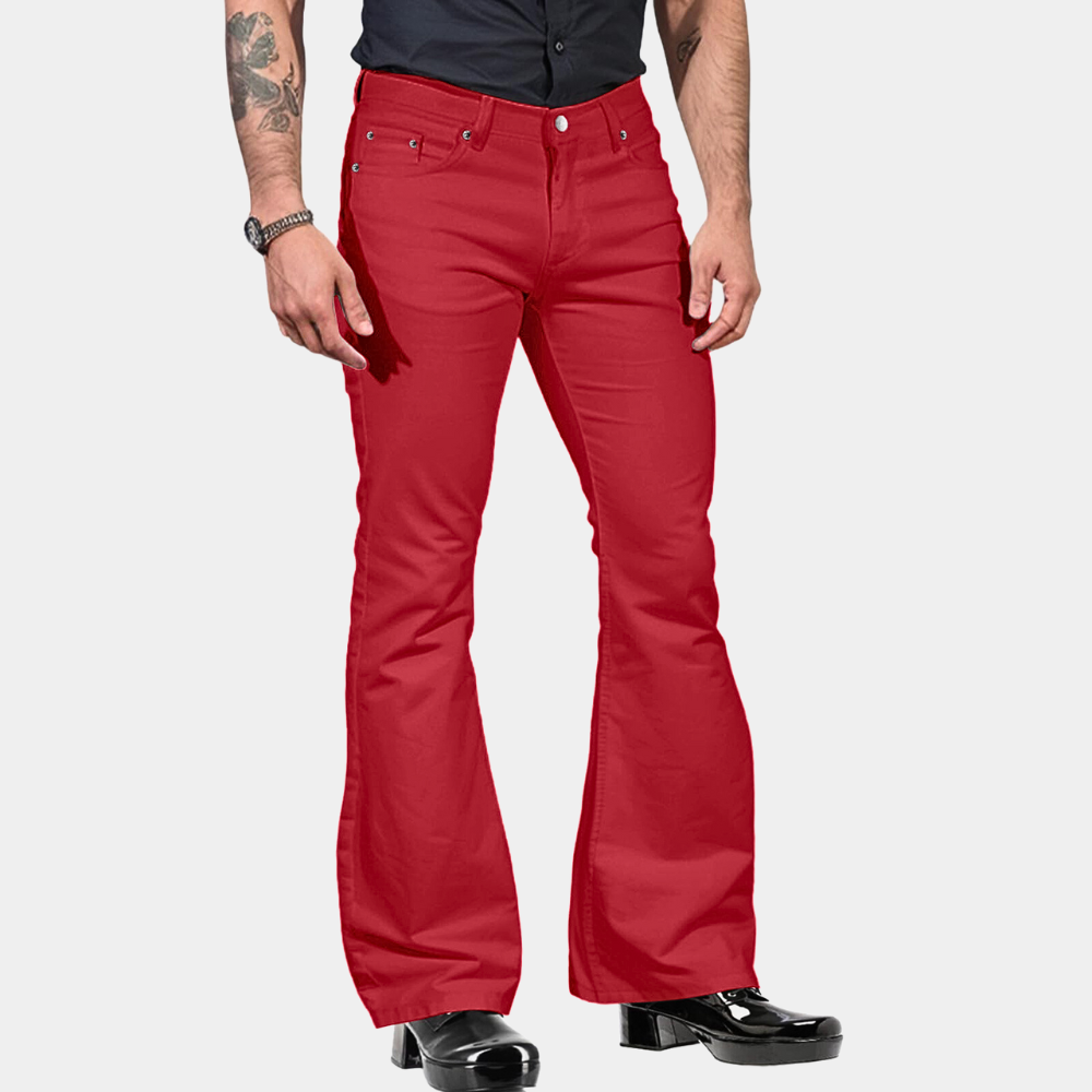Men's High Waist Flared Trousers – Tailored Fit – Cotton Blend – Retro Style Red