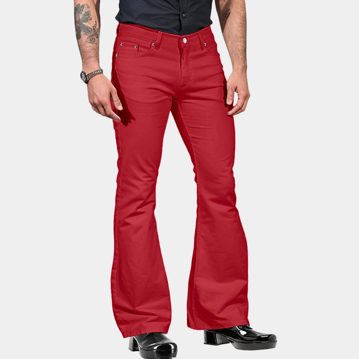 Men's High Waist Flared Trousers – Tailored Fit – Cotton Blend – Retro Style Red