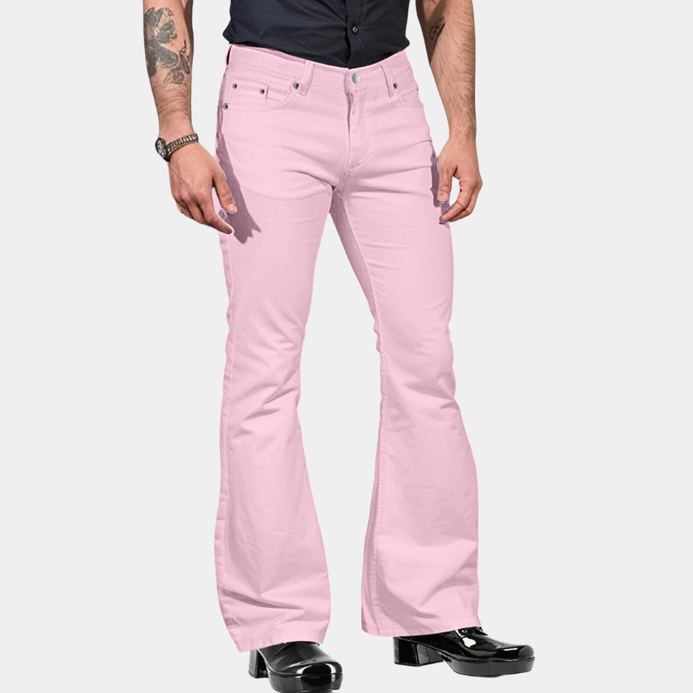 Men's High Waist Flared Trousers – Tailored Fit – Cotton Blend – Retro Style Pink