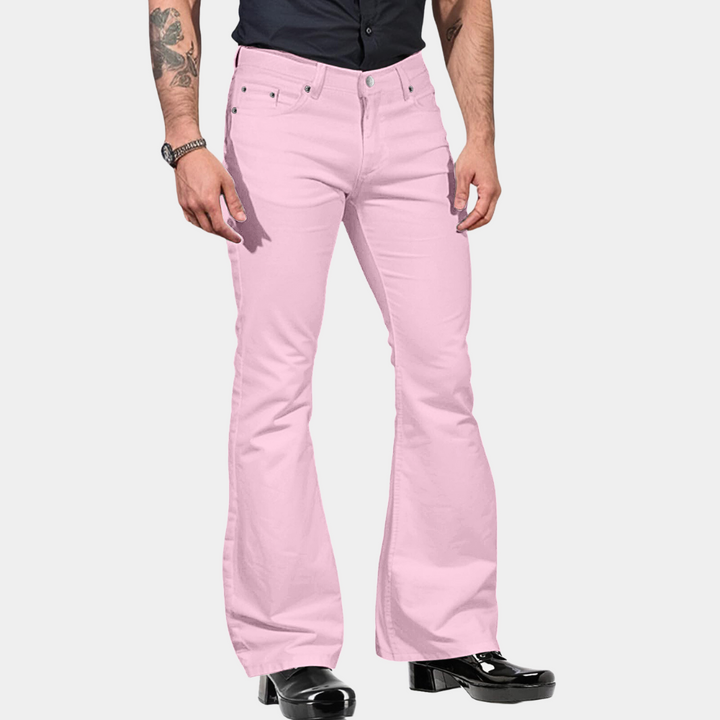 Men's High Waist Flared Trousers – Tailored Fit – Cotton Blend – Retro Style Pink