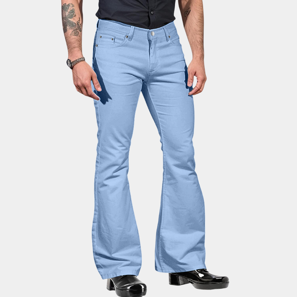 Men's High Waist Flared Trousers – Tailored Fit – Cotton Blend – Retro Style Blue