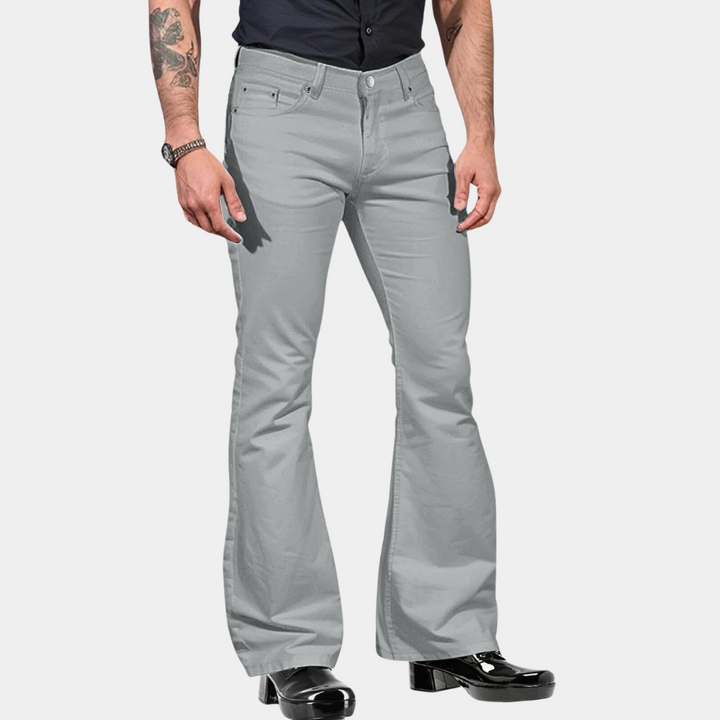 Men's High Waist Flared Trousers – Tailored Fit – Cotton Blend – Retro Style Grey