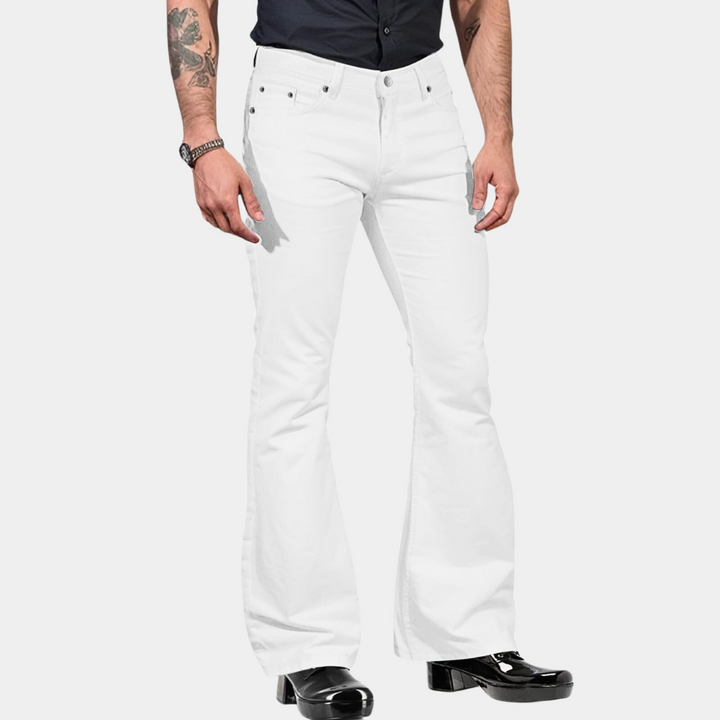 Men's High Waist Flared Trousers – Tailored Fit – Cotton Blend – Retro Style White