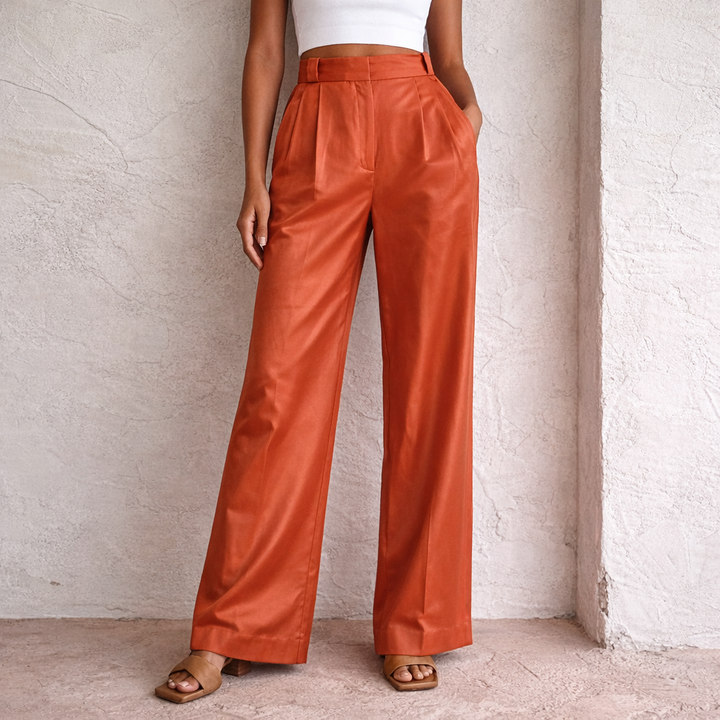 Linen Cotton Wide Leg Women's Trousers – High Waist Summer Style Orange
