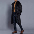 Men's Oversized Full Length Faux Fur Coat – Luxury Open Front Design