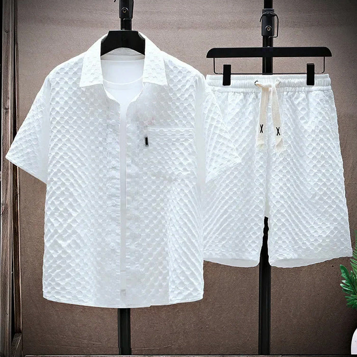 Men's Casual Two-Piece Shirt and Shorts Set White